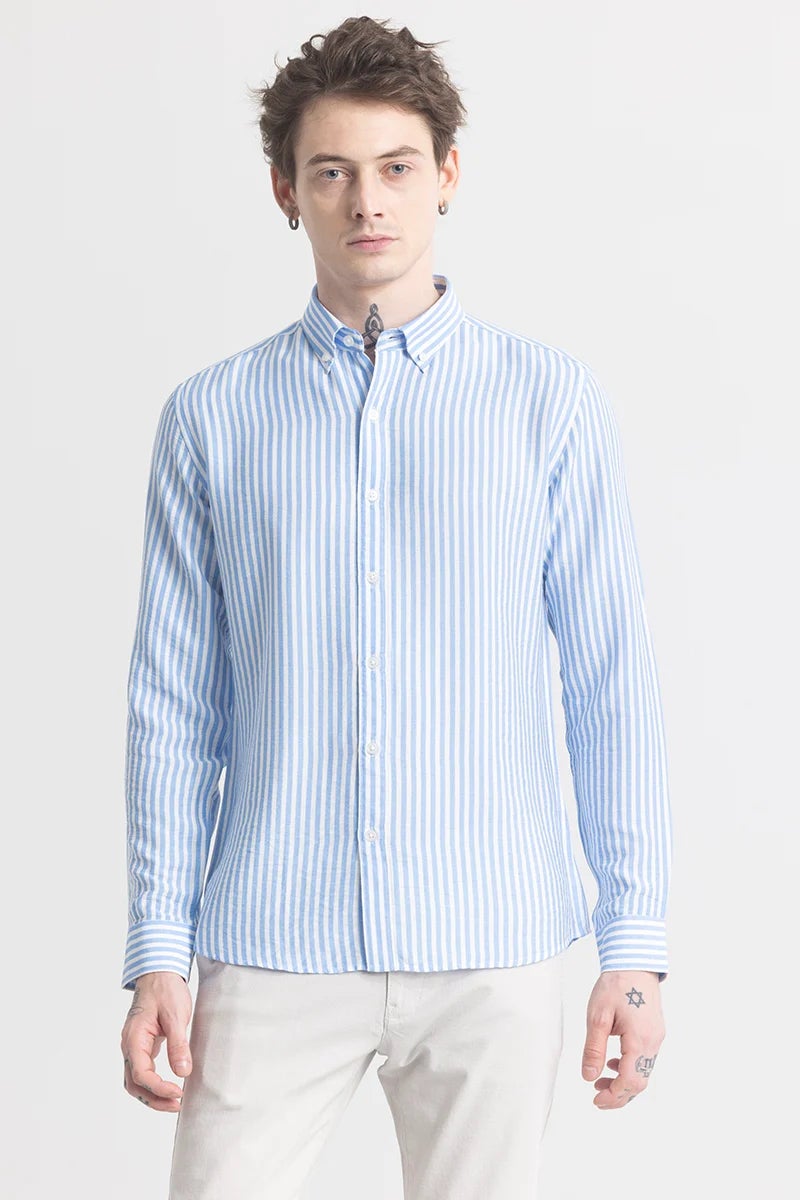 سنيتش قميص مخطط أزرق فاتح - Image 4